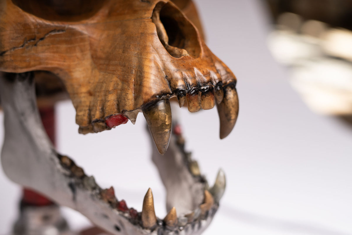 Close-up of the teeth and jaw of the Dead Chase sculpture